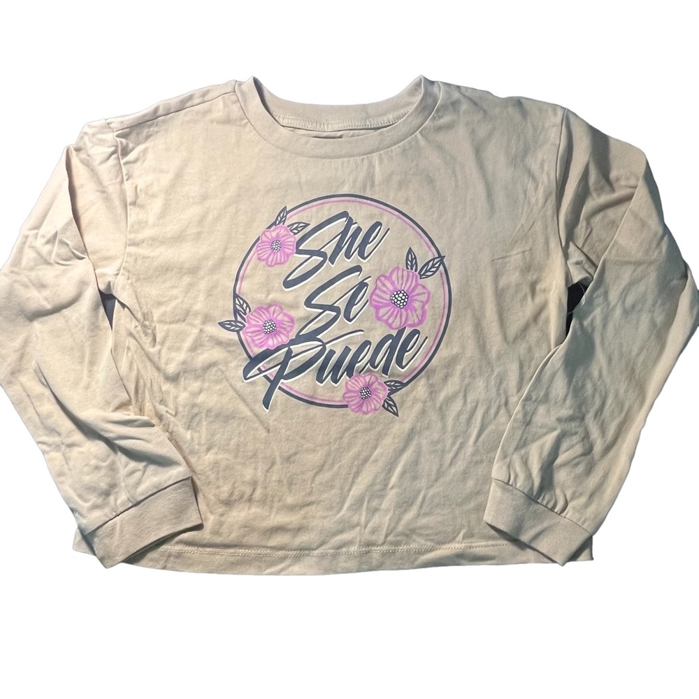 “She Si Puede” girls size M 7/8 Tan long sleeve shirt